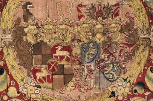 Wandteppich mit Allianzwappen der Hohenzollern um 1575