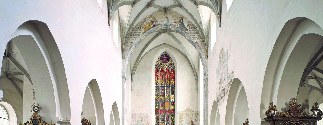 Heiligkreuztal Monastery, convent church, the resplendent choir window and the richly decorated altars